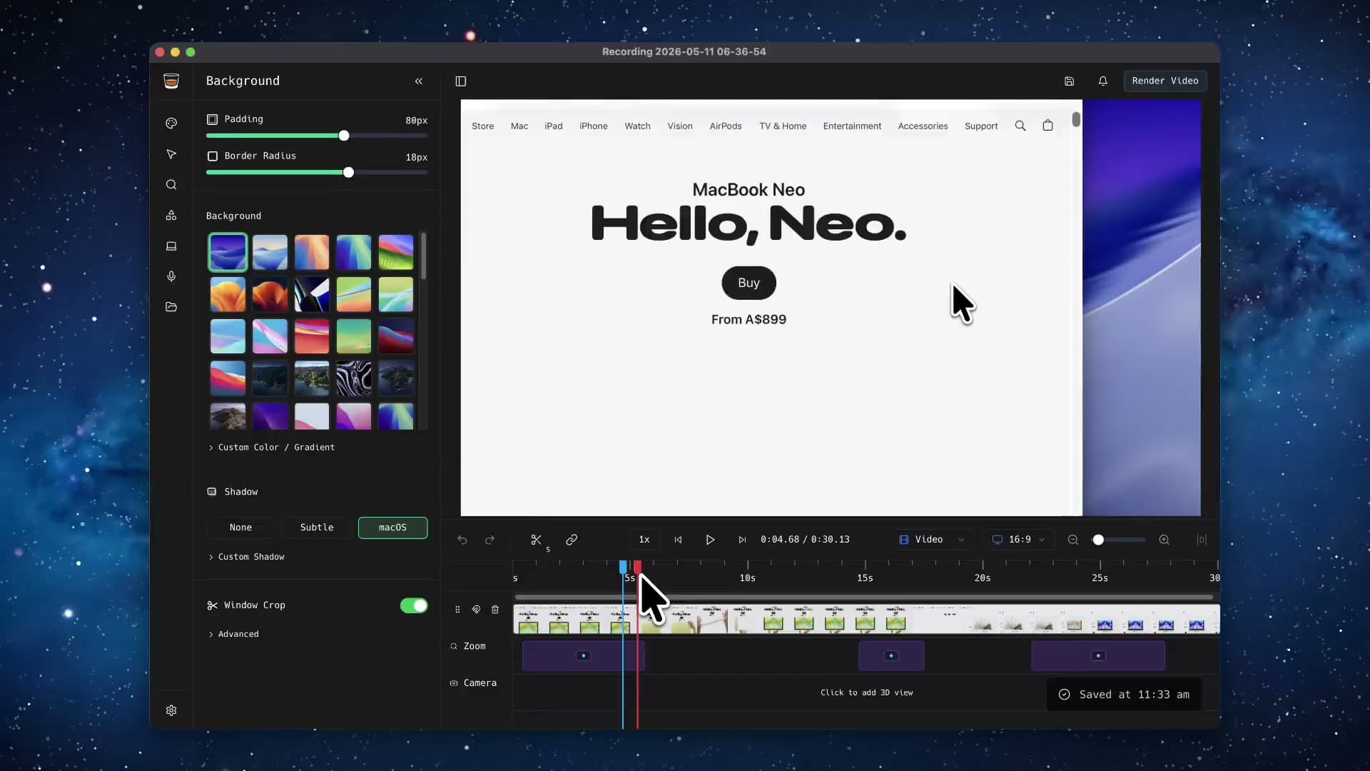 A ShotGlass project showing a completed save in the editor