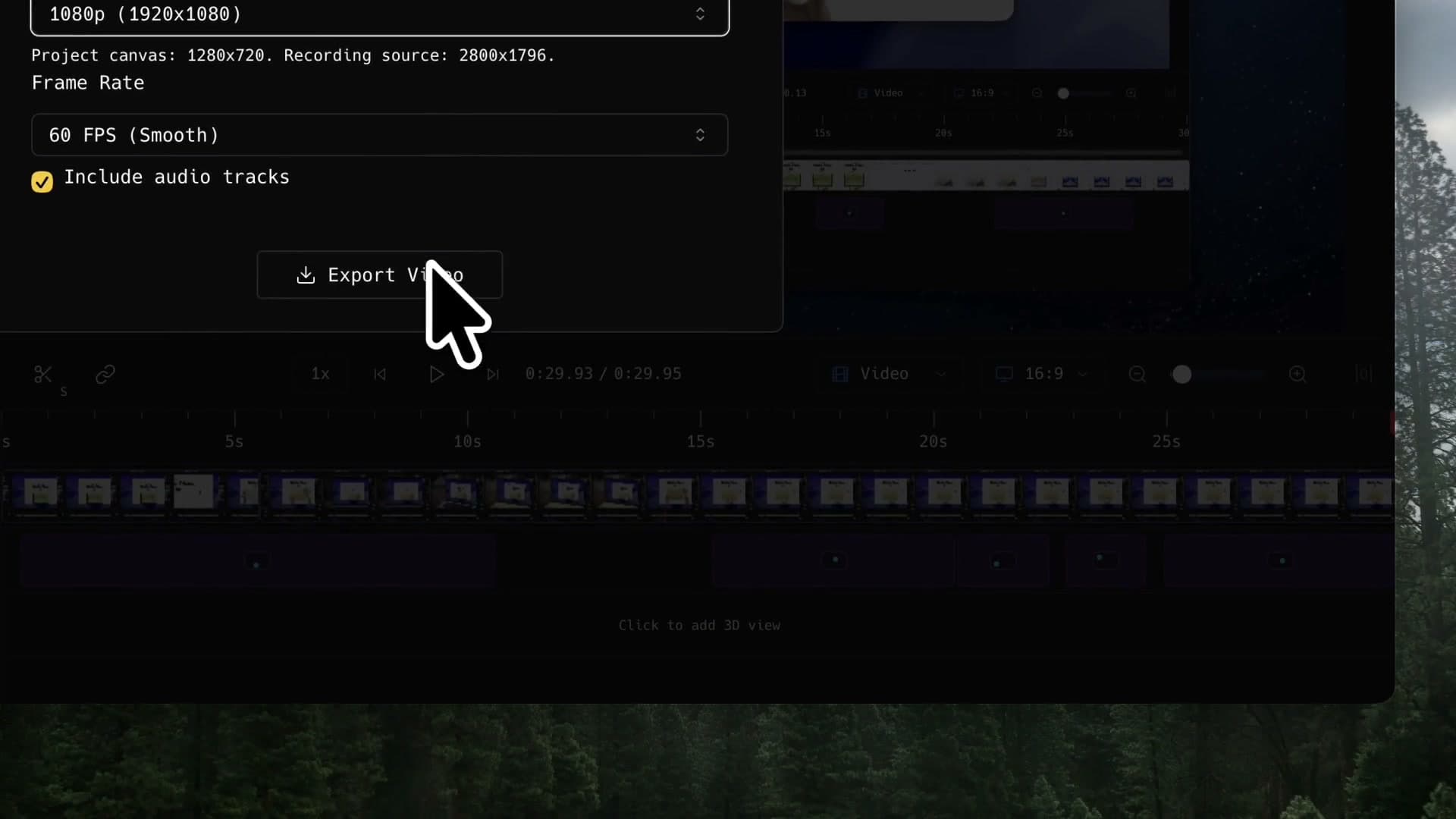 The ShotGlass video export settings