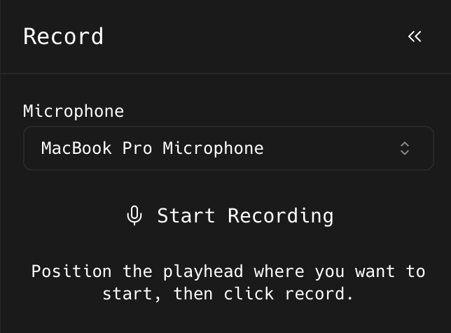 The recording settings panel