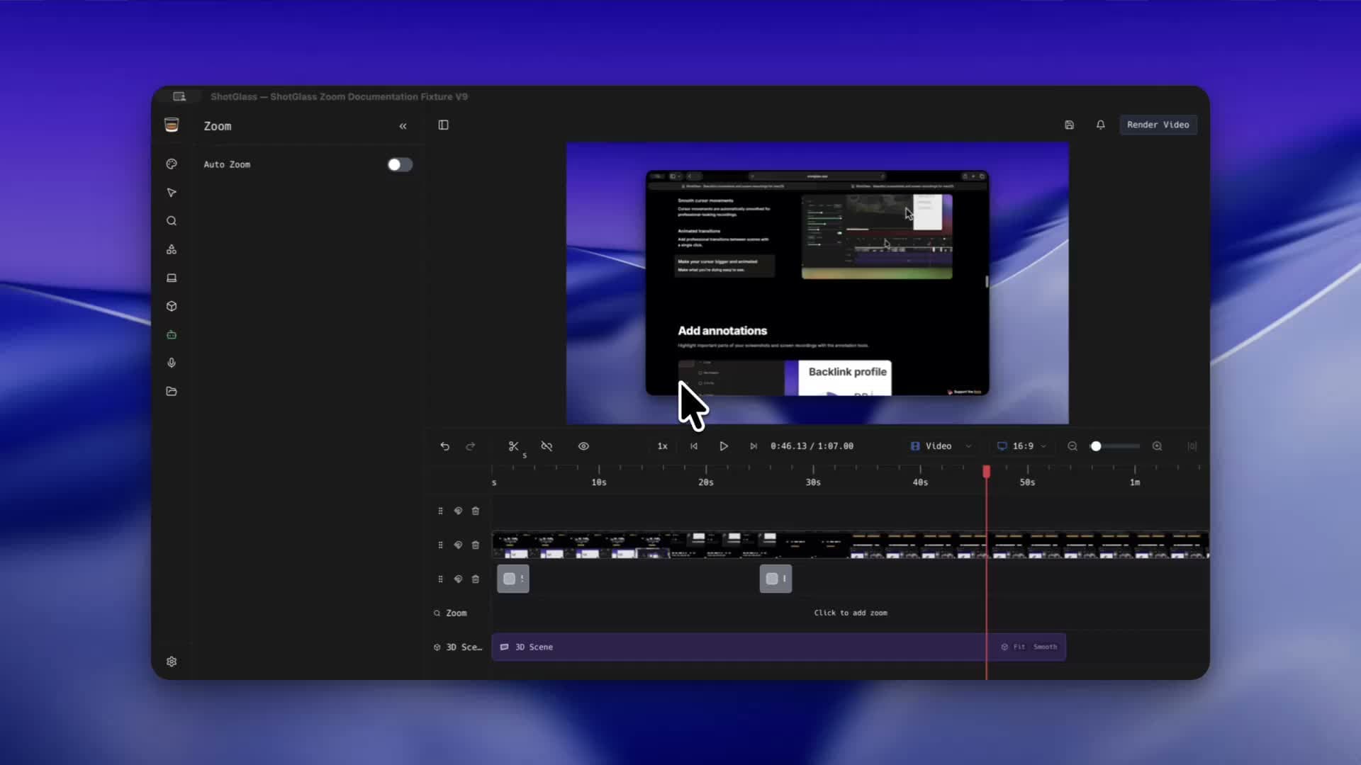 A ShotGlass recording zoomed toward an interface control