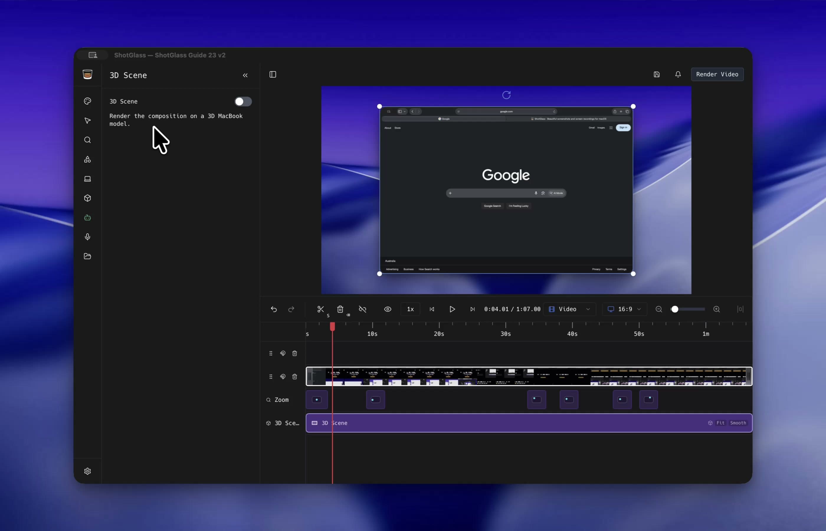 A recording on a 3D MacBook in a lit scene