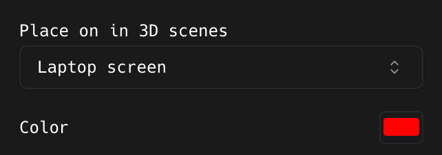 The Place on in 3D scenes menu set to Laptop screen in the ShotGlass Annotate panel