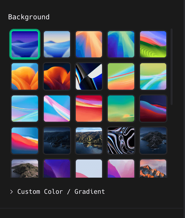 The built-in wallpaper grid in the ShotGlass Background panel