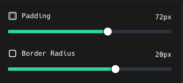 The Padding and Border Radius sliders in the ShotGlass Background panel