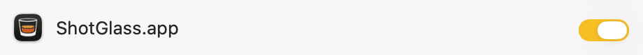 The Camera permission list in System Settings with ShotGlass.app switched on
