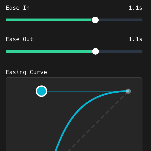 The Ease In and Ease Out sliders and the editable easing curve for a selected zoom in ShotGlass
